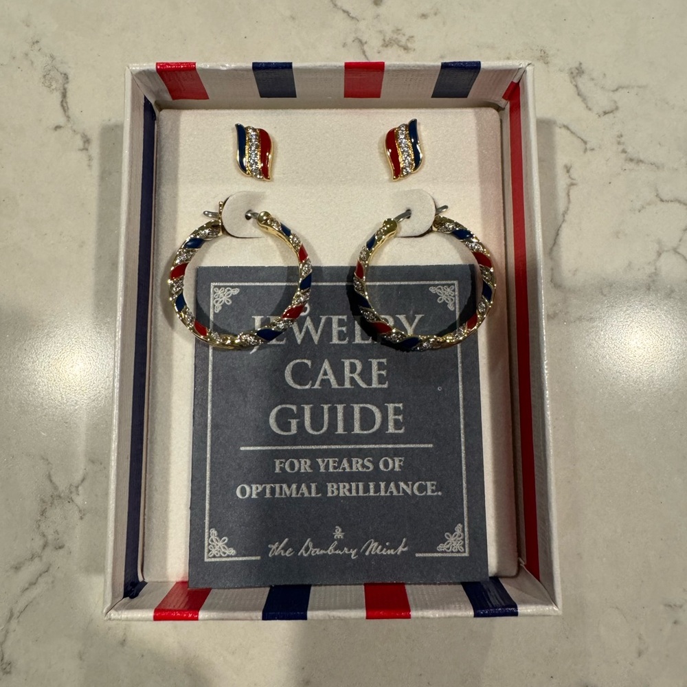 Red, Blue, and Gold Hoop Earrings with Matching Studs